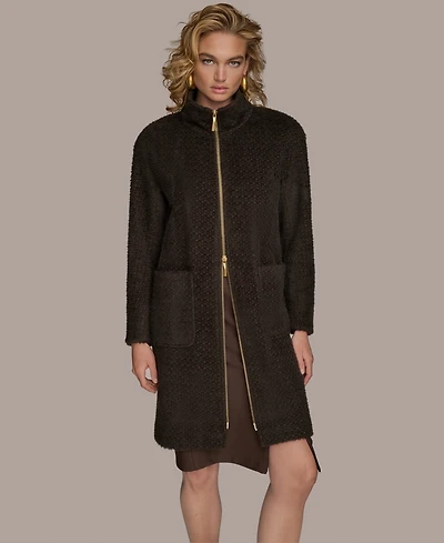 Donna Karan New York Women's Zip Front High Collared Coat