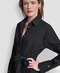 Dkny Women's Long-Sleeve Collared Neck Midi Shirtdress