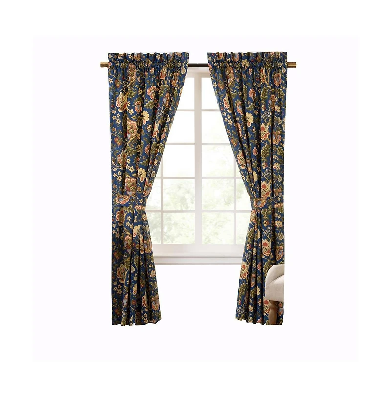 Ellis Curtain Regency 3" Rod Pocket Curtain Panel Pair with Tiebacks 96" x 84" Navy