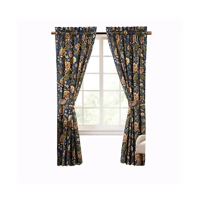 Ellis Curtain Regency 3" Rod Pocket Curtain Panel Pair with Tiebacks 96" x 84" Navy