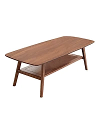 Casainc Solid Oak Wood Coffee Table with Storage Shelf, Walnut Finish