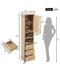 Airsurfer 67.7 Inch Tall Freestanding Bathroom Cabinet with Door Adjustable Shelf and 3 Drawers