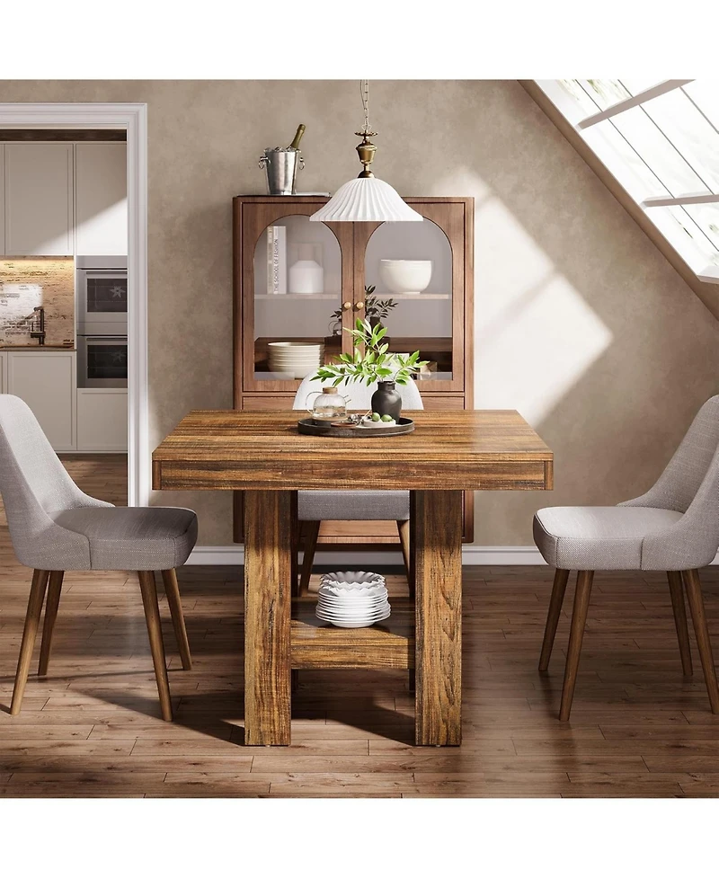 Tribesigns 31.5" Square Dining Table for 4, Small Kitchen Table with Shelf Storage, Brown