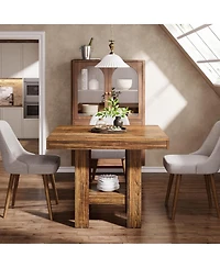 Tribesigns 31.5" Square Dining Table for 4, Small Kitchen Table with Shelf Storage, Brown