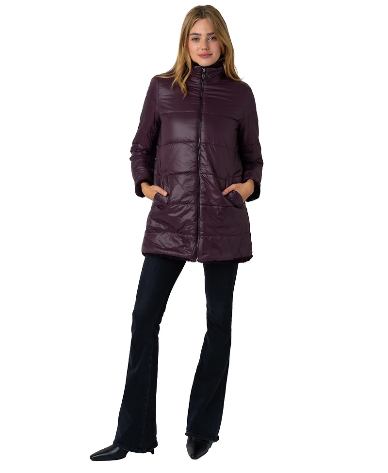 Via Spiga Women's Belted Shawl Wrap Faux Shearling Coat