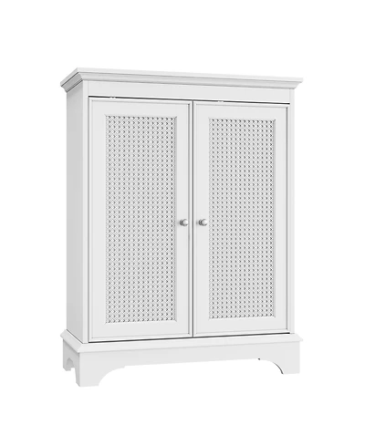 Airsurfer White Two Door Rattan Storage Cabinet with Adjustable Partition Modern Freestanding Buffet Cabinet Decorative Cabinet for Bathroom