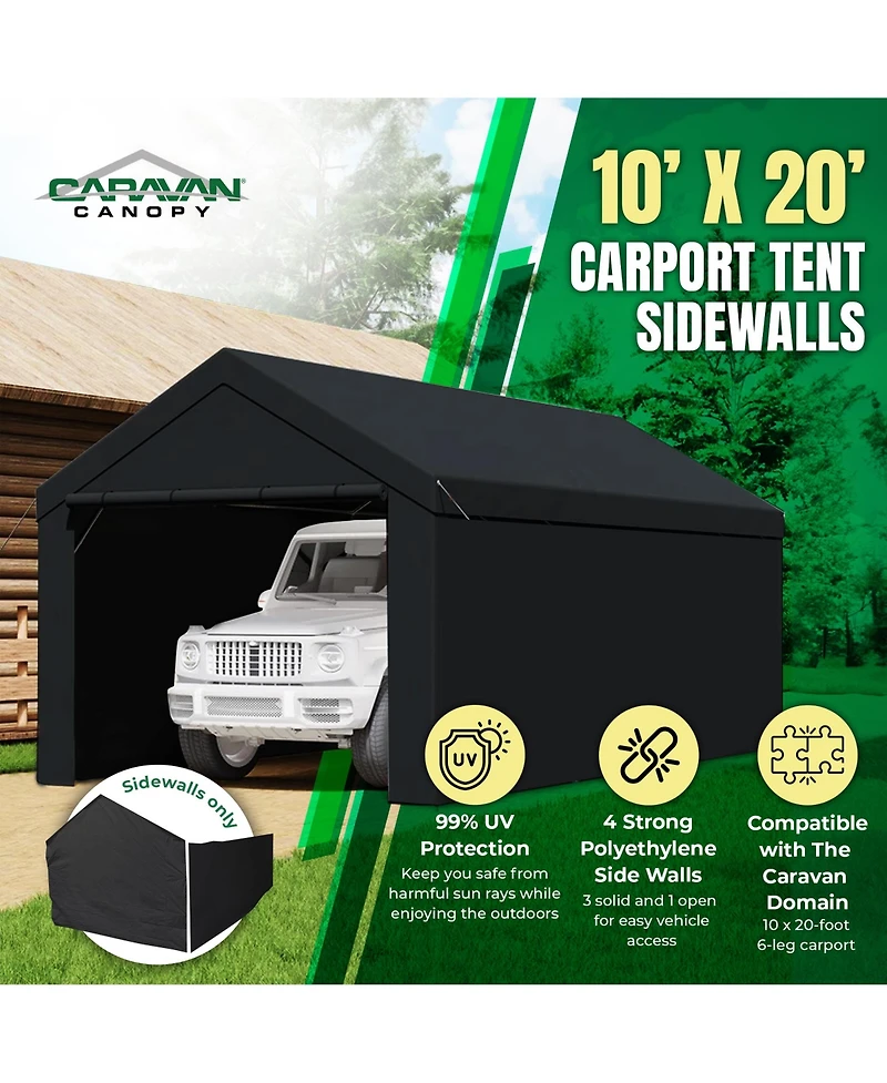 Caravan Canopy Domain 20x10 Foot Carport Tent Sidewalls, Black (Sidewalls Only)