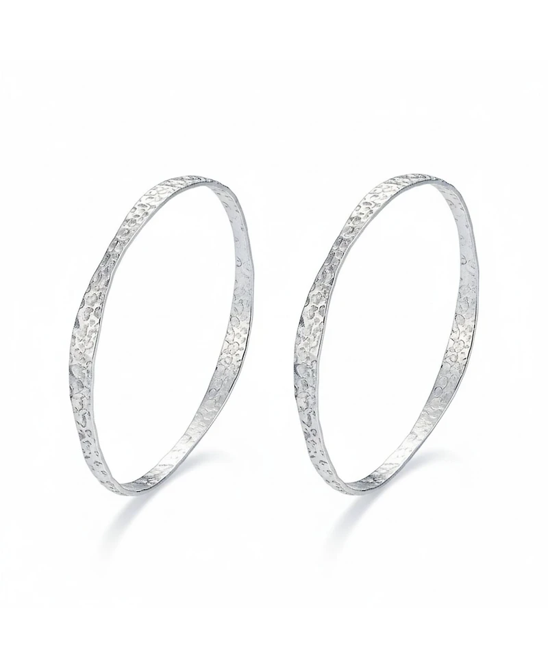 Bling Jewelry Set of 2 Modern Geometric Stackable Textured Hammered Bangle Bracelet Matte Finish Sterling Silver
