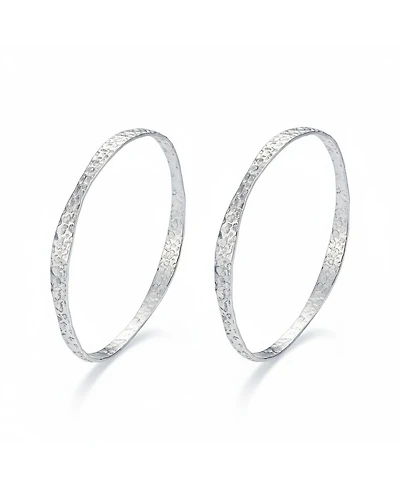Bling Jewelry Set of 2 Modern Geometric Stackable Textured Hammered Bangle Bracelet Matte Finish Sterling Silver