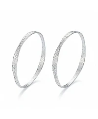 Bling Jewelry Set of 2 Modern Geometric Stackable Textured Hammered Bangle Bracelet Matte Finish Sterling Silver