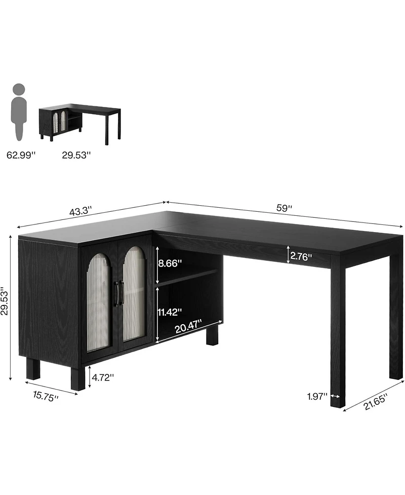 Tribesigns 59" Executive L Shaped Desk with File Cabinet, Farmhouse Wood Computer Coner Desk with Storage Shelves