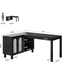 Tribesigns 59" Executive L Shaped Desk with File Cabinet, Farmhouse Wood Computer Coner Desk with Storage Shelves