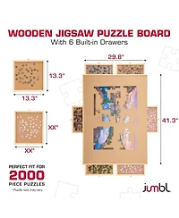 Jumbl 2000-Piece Puzzle Board with Drawers, Lazy Susan & Cover - Rotating Wooden Jigsaw Puzzle Table
