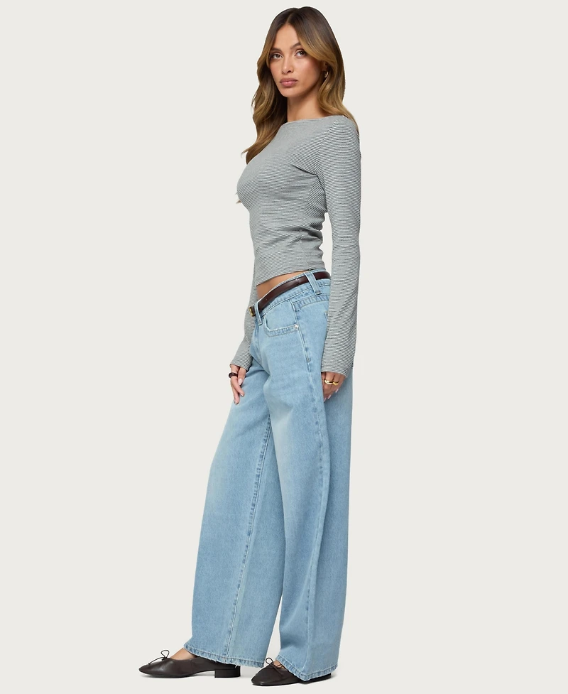 Edikted Women's Loria Striped Boat Neck Top