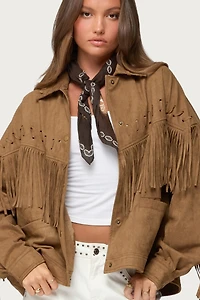 Edikted Women's Evonka Fringe Faux Suede Jacket