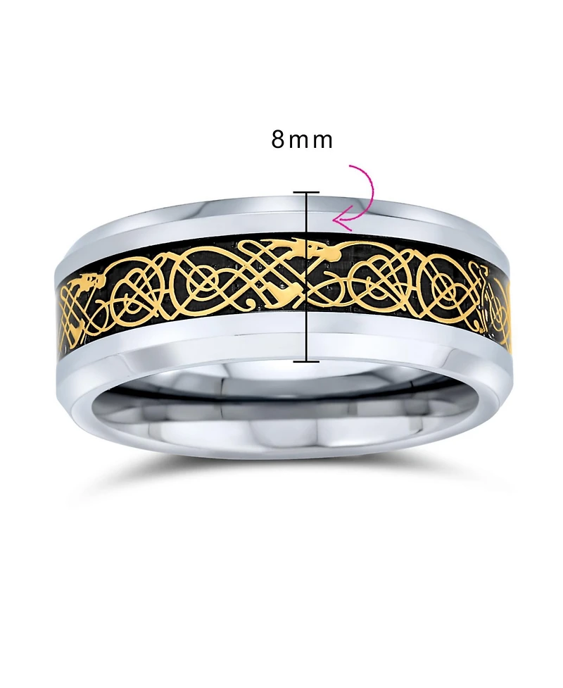 Bling Jewelry Two-Tone Celtic Dragon Knot Carbon Fiber Inlay Band Ring 8MM Titanium
