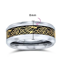 Bling Jewelry Two-Tone Celtic Dragon Knot Carbon Fiber Inlay Band Ring 8MM Titanium