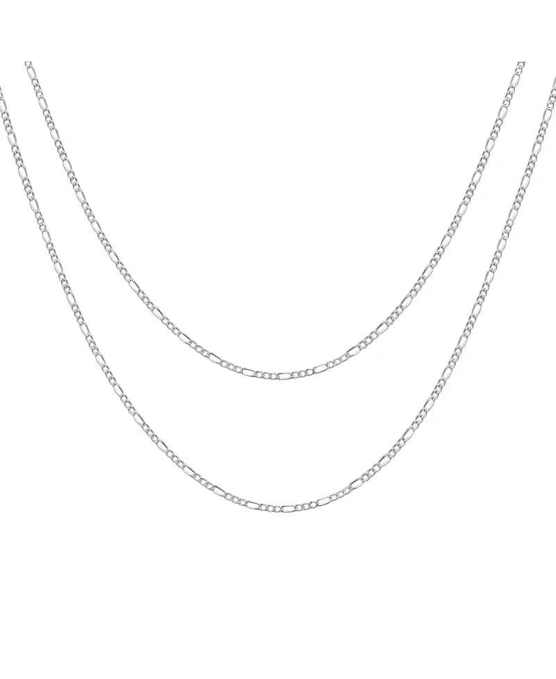Bling Jewelry Set of 2 Thin 50 Gauge Sterling Silver Figaro Chain Necklace 20 Inch and 24 Inch