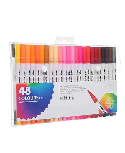 Htutwoo 48 Colors Markers for Coloring Books, Dual Tip Water Based Art Coloring Markers Set for Drawing, Painting, Fine Tip and Brush Tip Brush Pens