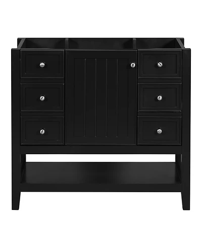 Airsurfer 36 Inch Bathroom Vanity without Sink Black Cabinet Base Only One Cabinet and Three Drawers Freestanding Storage Organizer