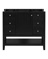 Airsurfer 36 Inch Bathroom Vanity without Sink Black Cabinet Base Only One Cabinet and Three Drawers Freestanding Storage Organizer
