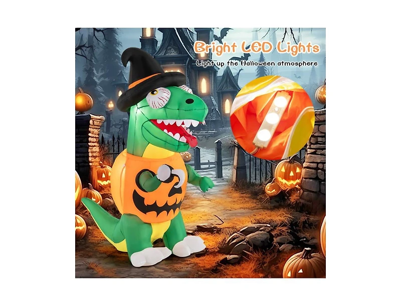 Mondawe Blow up Inflatable Pumpkin Dinosaur Yard Decoration with Built-in Led Lights