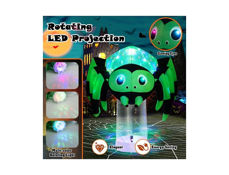 Mondawe 6 ft Halloween Inflatable Spider with 3 Color Rotating Light