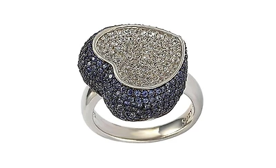 Suzy Levian Sterling Silver Sapphire Pave Puff Heart Ring