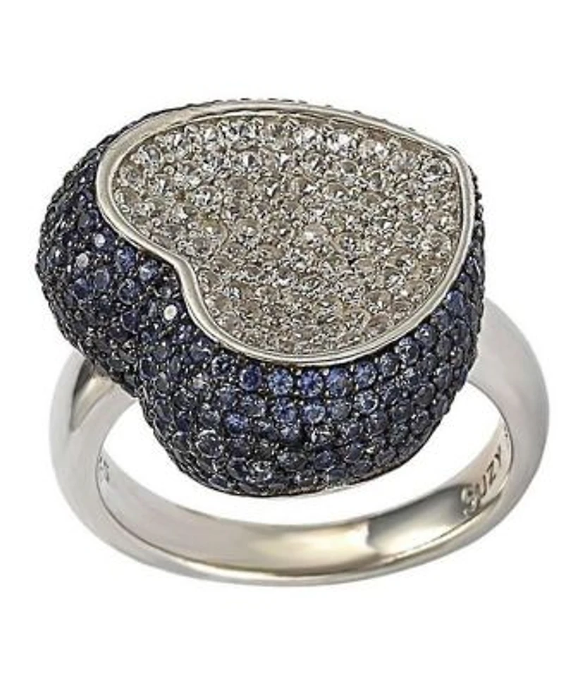 Suzy Levian Sterling Silver Sapphire Pave Puff Heart Ring