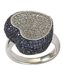 Suzy Levian Sterling Silver Sapphire Pave Puff Heart Ring