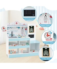 Hongge Wooden Doctor Playset with Stethoscope and Medical Tools for Toddlers Ages 3+ - Blue