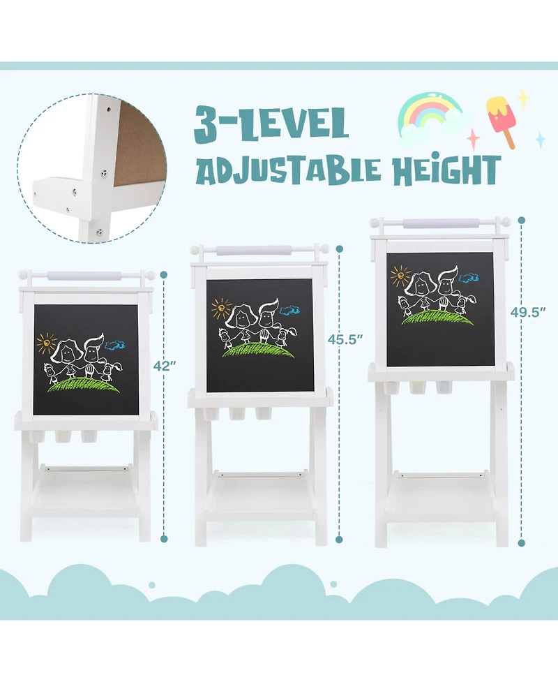 Hongge 3-in-1 Kids Art Easel with Chalkboard, Magnetic Whiteboard, and Paper Roll