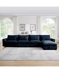 Streamdale Furniture Streamdale Large L Shape Corduroy Sectional Sofa with Storage Footstool, Blue