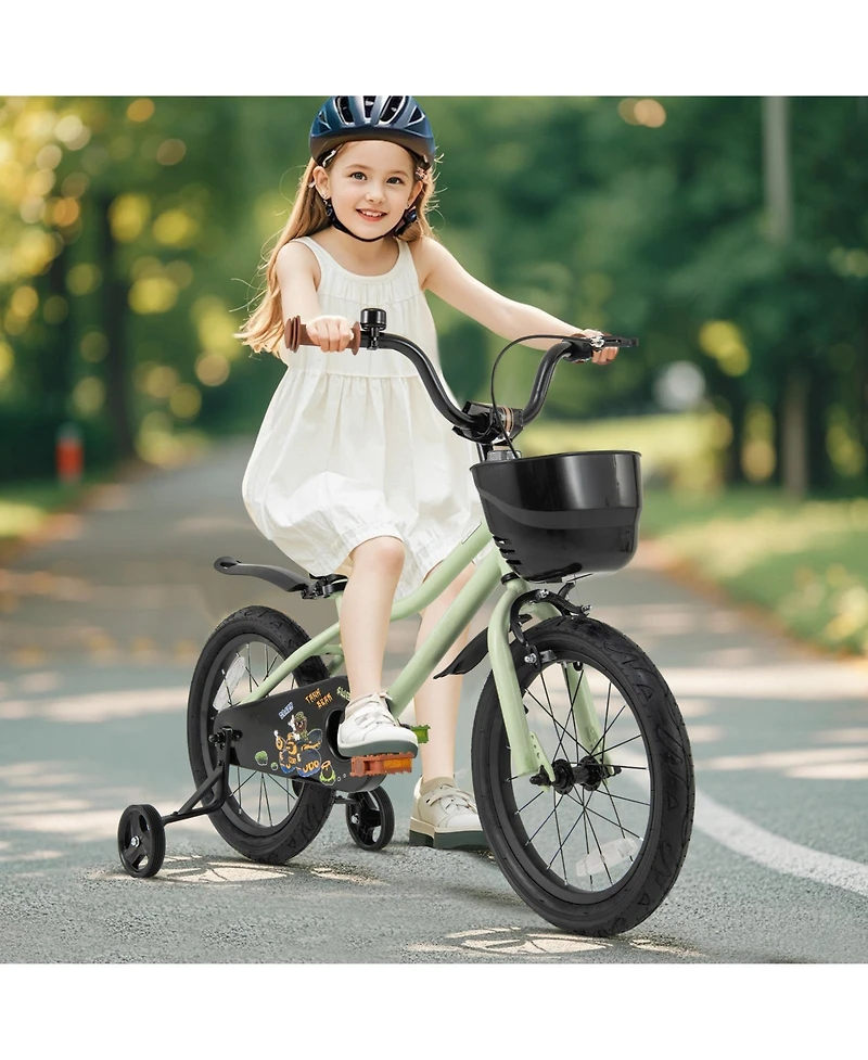 Hongge 16-Inch Kids Bike with Adjustable Seat and Training Wheels for Ages 4–7 - Green