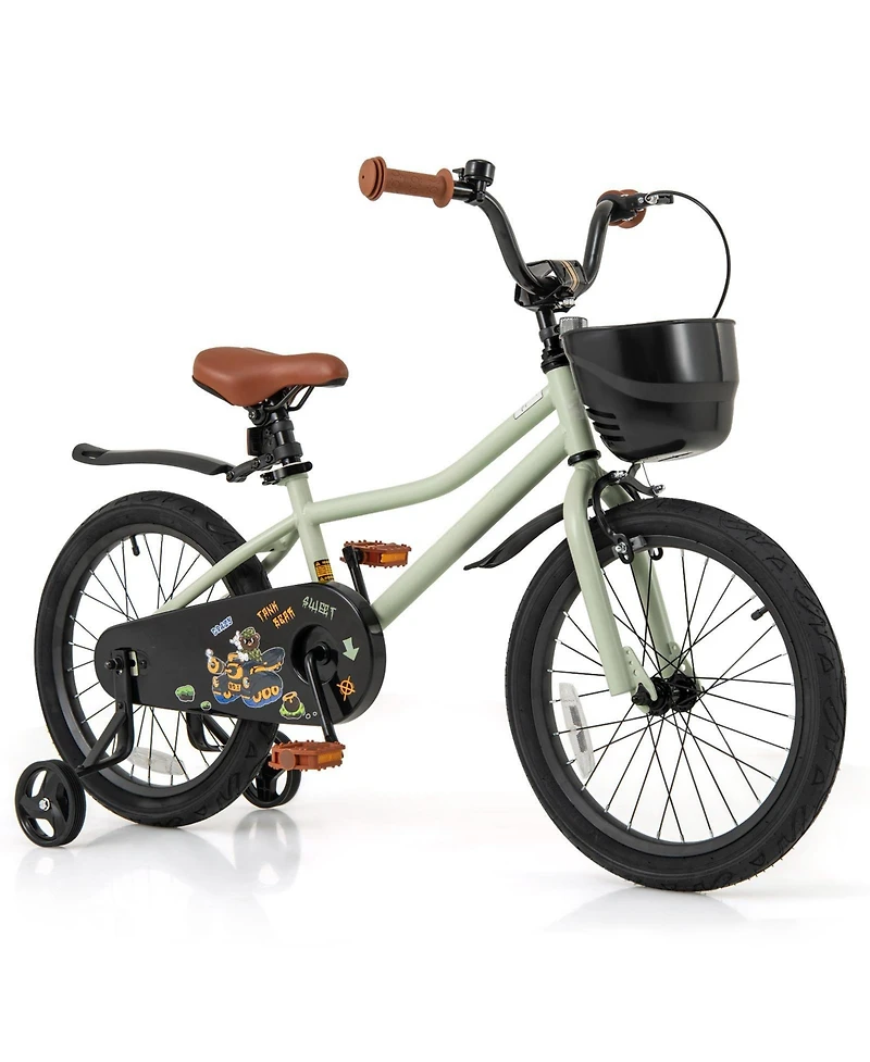 Hongge 16-Inch Kids Bike with Adjustable Seat and Training Wheels for Ages 4–7 - Green