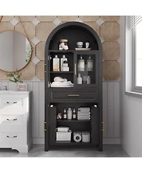 Streamdale Furniture Streamdale 71" Arched Kitchen Pantry Cabinet with Glass Door, Black