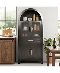 Streamdale Furniture Streamdale 71" Arched Kitchen Pantry Cabinet with Glass Door, Black