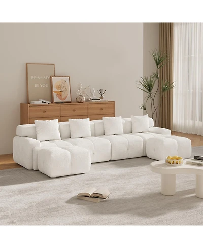 Streamdale Furniture 135.4" 6-Piece U-Shaped Sleeper Modular Sectional Sofa Bed Chaise, Ivory