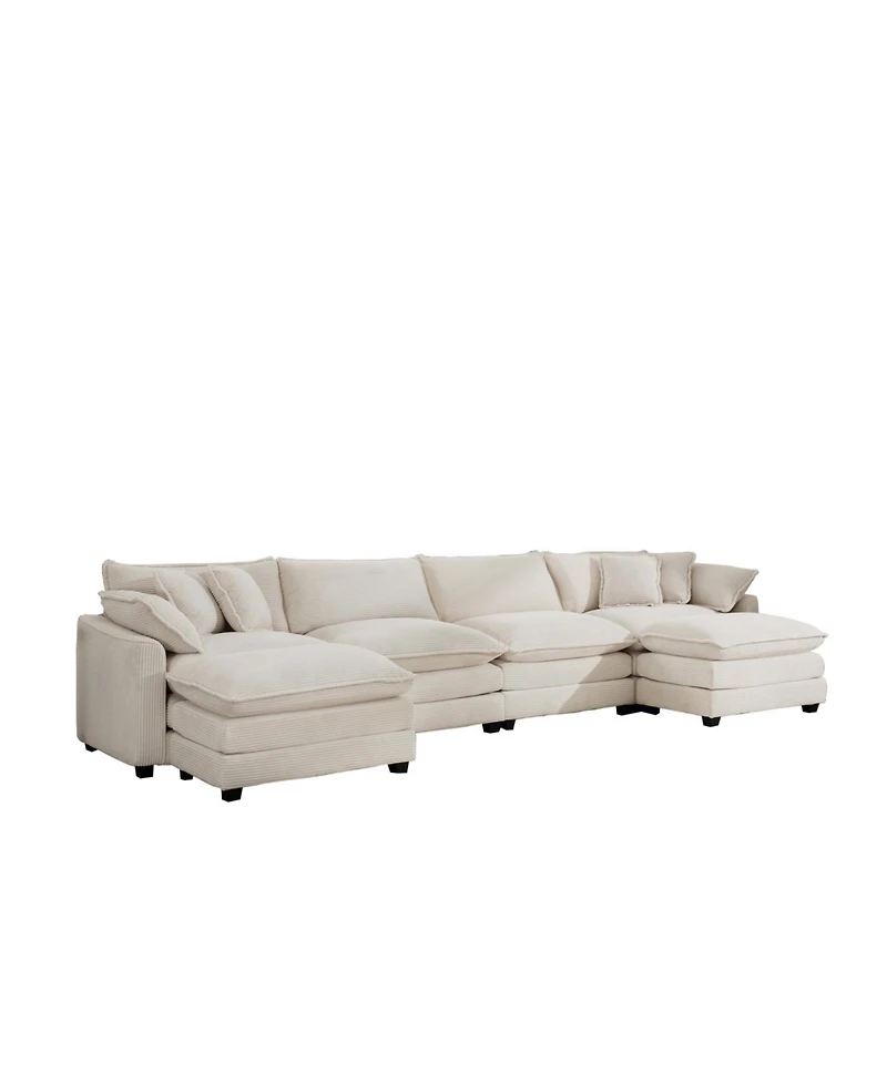 Streamdale Furniture Streamdale Cloud Comfy Soft Upholstered 4 Seater Modular Sofas with 2 Ottomans, Light Beige