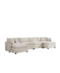 Streamdale Furniture Streamdale Cloud Comfy Soft Upholstered 4 Seater Modular Sofas with 2 Ottomans, Light Beige