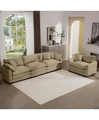 Streamdale Furniture Mid-Century Modern Tan Corduroy Sectional Set with Pillows