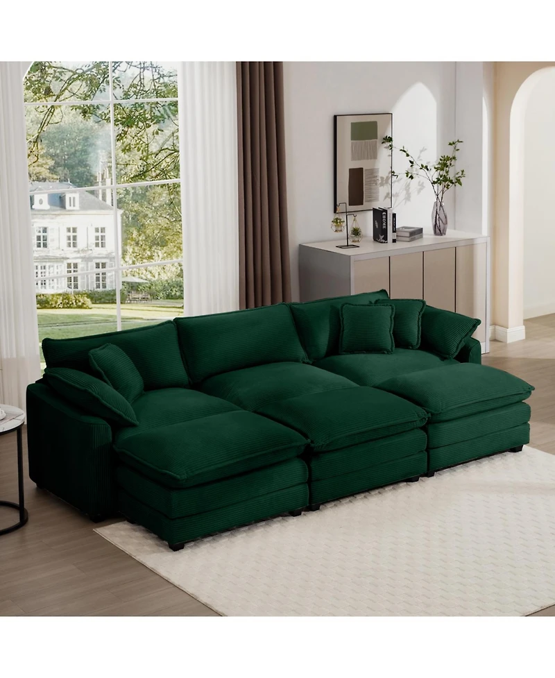 Streamdale Furniture Streamdale Oversized Modular Corduroy Sofa with Portable Ottoman, Green