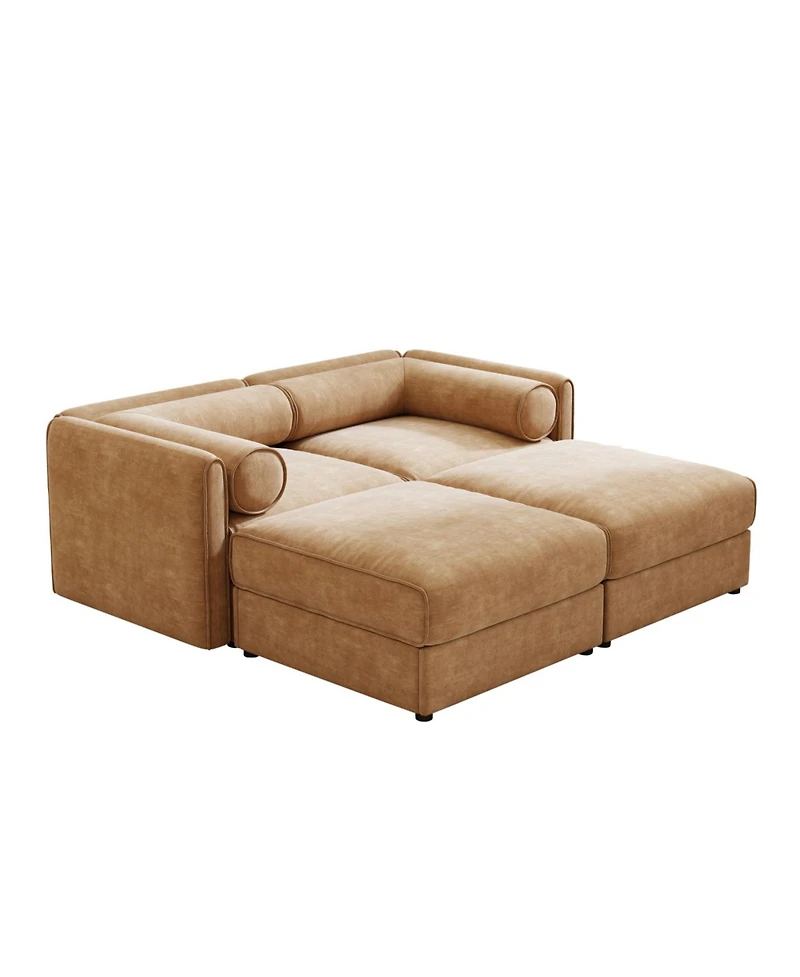 Streamdale Furniture Streamdale Stylish Camel Chenille 2-Seater Sofa with 2 Ottoman Storage Seats