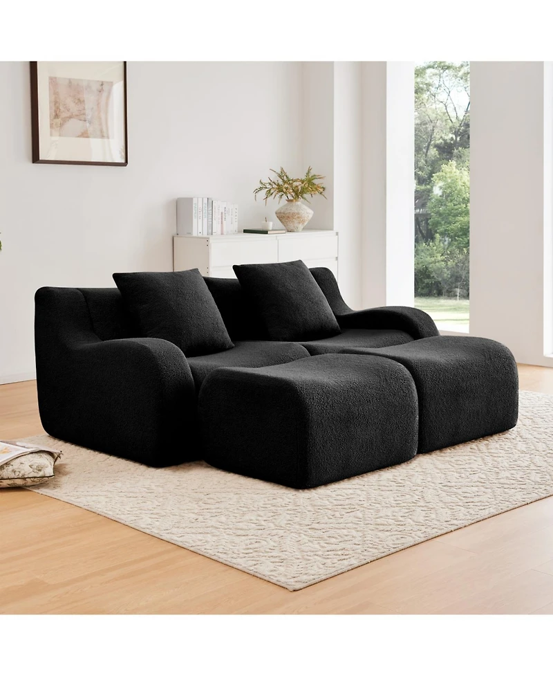 Streamdale Furniture Soft Teddy Fabric Boneless Sofa, Anti-Slip, Curved Armrests, Black