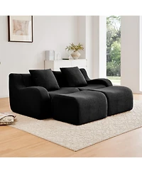 Streamdale Furniture Soft Teddy Fabric Boneless Sofa, Anti-Slip, Curved Armrests, Black