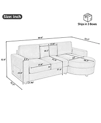 Streamdale Furniture Streamdale Modern L-shaped Sofa Couch with Curved Chaise, Usb & Storage, Blue