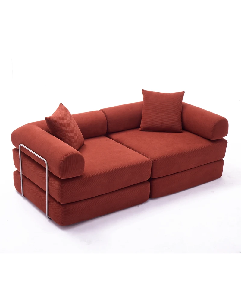 Streamdale Furniture Modular Sofa Bed for Apartment, Convertible Sofa Bed, Corduroy, Ancora Red
