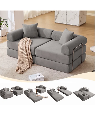 Streamdale Furniture Modular Sofa Bed for Apartment, Convertible Sofa Bed, Dark Gray Corduroy