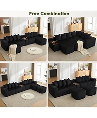 Streamdale Furniture 137.5" U-Shaped Sofa, Usb/Wireless Charge, Cup Holder Table, Movable, 6 Seats, Black