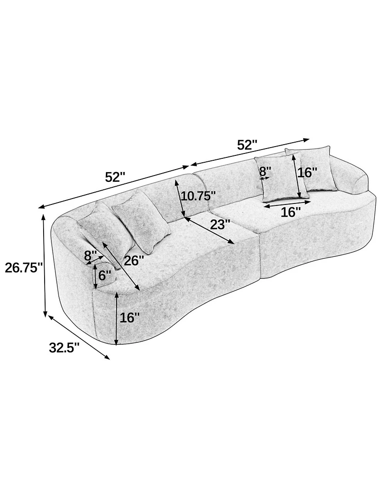 Streamdale Furniture Streamdale Curved Modular Lamb's Wool Sectional Sofa - Blue